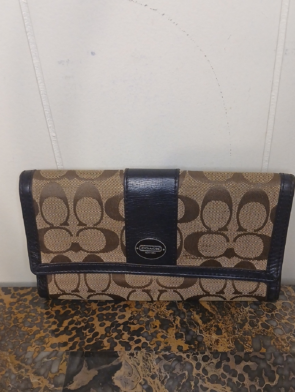 Coach Brown and Tan Signature Canvas Clutch Wallet